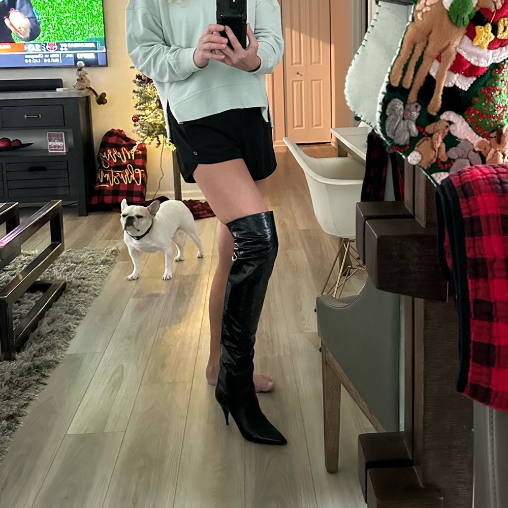 Saint Laurent Over the Knee Black Leather Boots 39 1/2